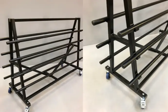 Chariot tapis de danse acier thermolaque noir avec roulettes pivotantes pour lès de 1500-1600mm