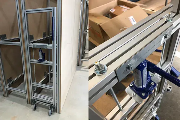 Cric spécialisé pour levage et déplacement des modules de cimaise mobile